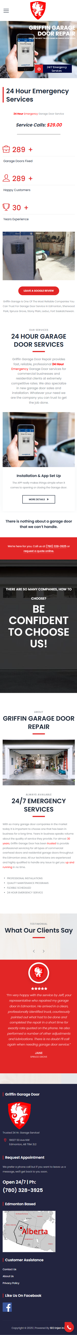 Griffin Garage Doors website before Marketify